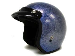 Metal Flake Motorcycle Helmet Vintage Glitter Blue Open Face 