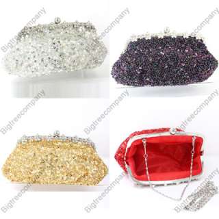 Women Glitter Sequined Beaded Evening Party Crystal Clutch Purse 
