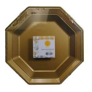  9 Gold Octagon Plastic Plates Disposable 20 Pk