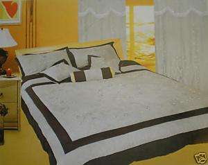 7pc Grey Micro Suede ribbon emb comforter bedding set  