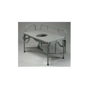   drop arm commode with elongated seat opening and toilet paper holder