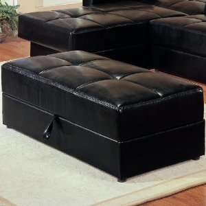   Large Storage Bench Ottoman in Black Faux Leather