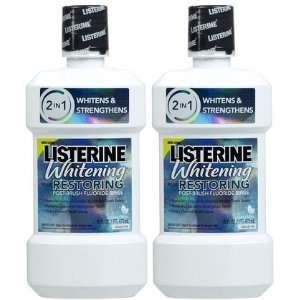 Listerine Whitening Plus Restoring Fluoride Rinse Clean Mint 16 oz, 2 