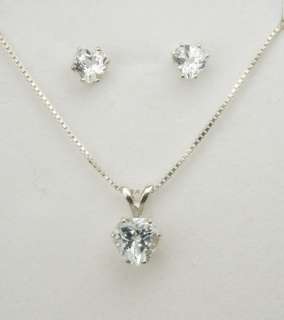   Topaz Heart Pendant Necklace Earrings Set   Sterling Silver  