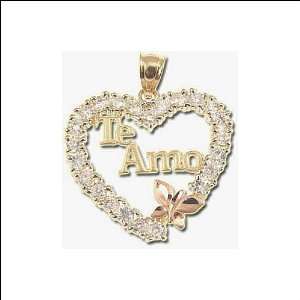   and Rose Gold, Te Amo Heart Pendant Charm Lab Created Gems 23mm Wide