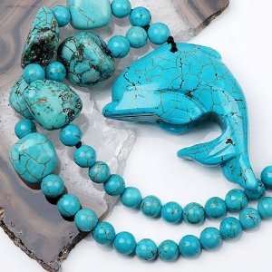  Howlite Turquoise Dolphin Gemstone Bead Necklace 18.5L 