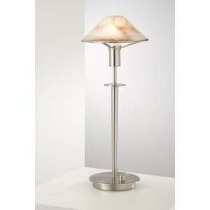   Satin Nickel Alabaster Brown Glass Desk Lamp
