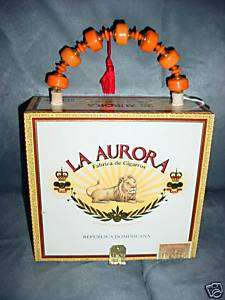 orig LA AURORA lion Cigar Box Purse orange bead & brass  