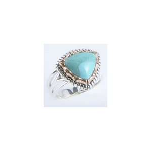  Barse Sterling Silver Turquoise and Copper Triangle Ring 