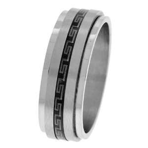 Mens Spinner Ring with Black PVD and Greek Symbols All Around   Size 