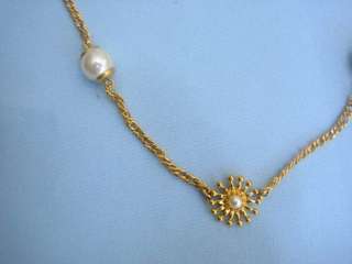 Liz Claiborne Long Gold Chain Necklace Pearls Star 1867  
