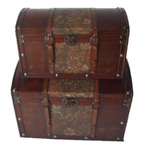   Wood Trunk Wooden Treasure Hope Chest   Set of 2
