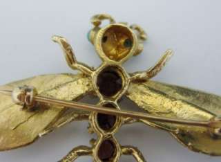   YELLOW GOLD GARNET & PERSIAN TURQUOISE DRAGONFLY PIN   