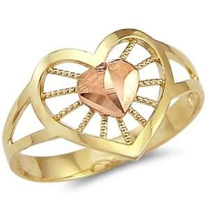  Size  9.5   14k Yellow n Rose Gold 2 Two Tone Womens Heart 