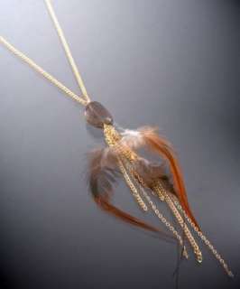 Max smoky quartz and feather tassel necklace   
