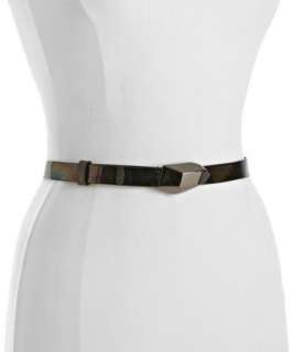 Gucci black multi color patent leather faceted buckle belt   