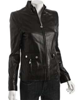 Betsey Johnson black seamed leather zip front jacket   up to 