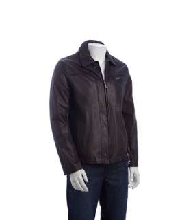 Cole Haan brown leather zip front jacket