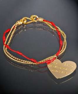 Mercedes Salazar gold and red silk heart charm bracelet   up 