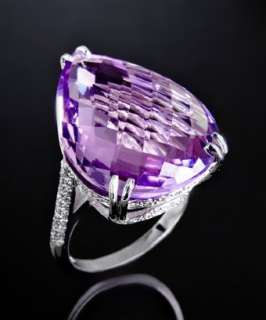 Lauren K amethyst and diamond pavé pear shaped cocktail ring 