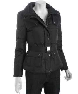 Marc New York black quilted convertible natural coyote fur hood belted 