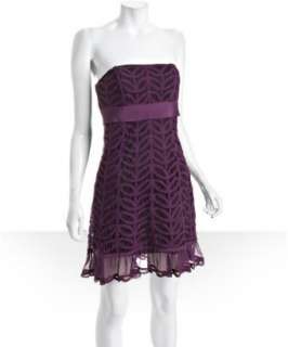 Betsey Johnson plum cotton lace Battenburg strapless dress   