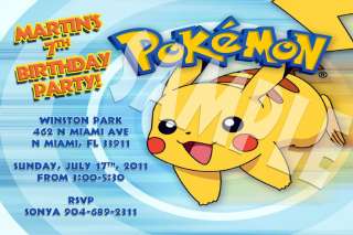 Pokemon Pikachu Custom Birthday Party Photo Invitations  