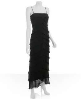 Tadashi Shoji black tiered silk column dress  BLUEFLY up to 70% off 
