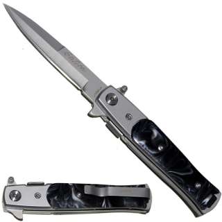  assisted opening black stiletto pocket knife classic italian design 