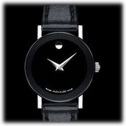   Movado Womens 605786 Sapphire Black Genuine Leather Strap Watch