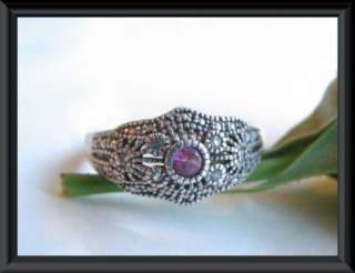 Vintage Style Sterling Silver 925 Ruby Filigree Ring 10  