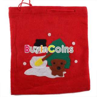 Red Christmas Flannel Santa Claus Bag Drawstring X mas Gift Small 