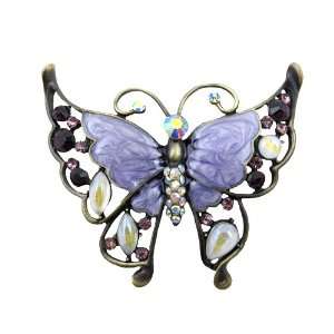  Pink Clear Crystal Rhinestone Hand Painted Enamel Huge Butterfly Pin 