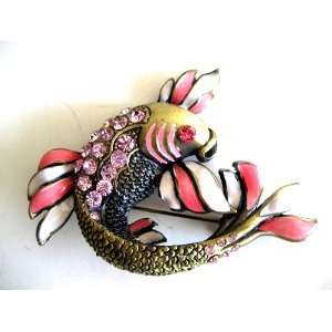  Pink Crystal Rhinestone Enamel Paint Koi Carp Fish Fashion Pin Brooch