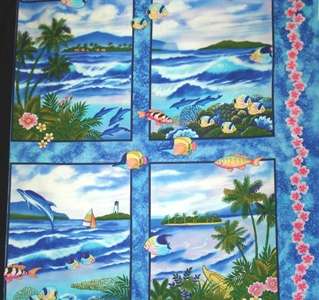 Ocean Paradise Tropical Quilt Pillow Panels   Cotton  