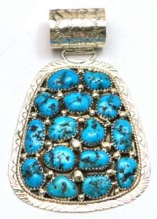 Navajo Turquoise Cluster Sterling Silver Pendant   Derrick Yazzie 