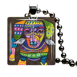 doxie angel pendant and necklace small 1 inch square glass tile 