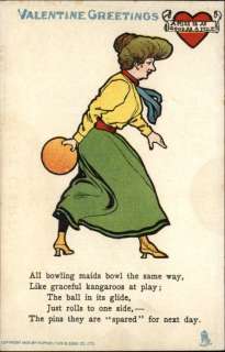 VINEGAR VALENTINE Woman Bowling Bowler c1910 Postcard  