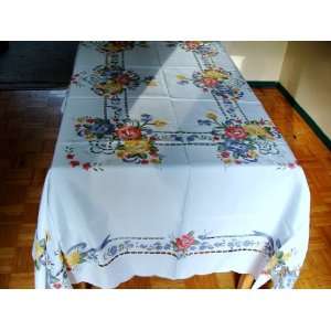   Painted Cutwork Embroideried Tablecloth Set 72x144