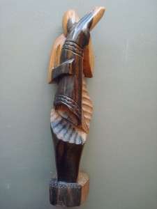 African Wood Carving Man Horn Sculpture Figurine Wooden  