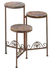 tier wrought iron round wood rustic garden yard folding plant stand 