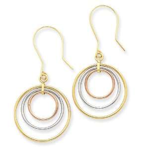  14k Gold Tri Color Circle Dangle Earrings Jewelry